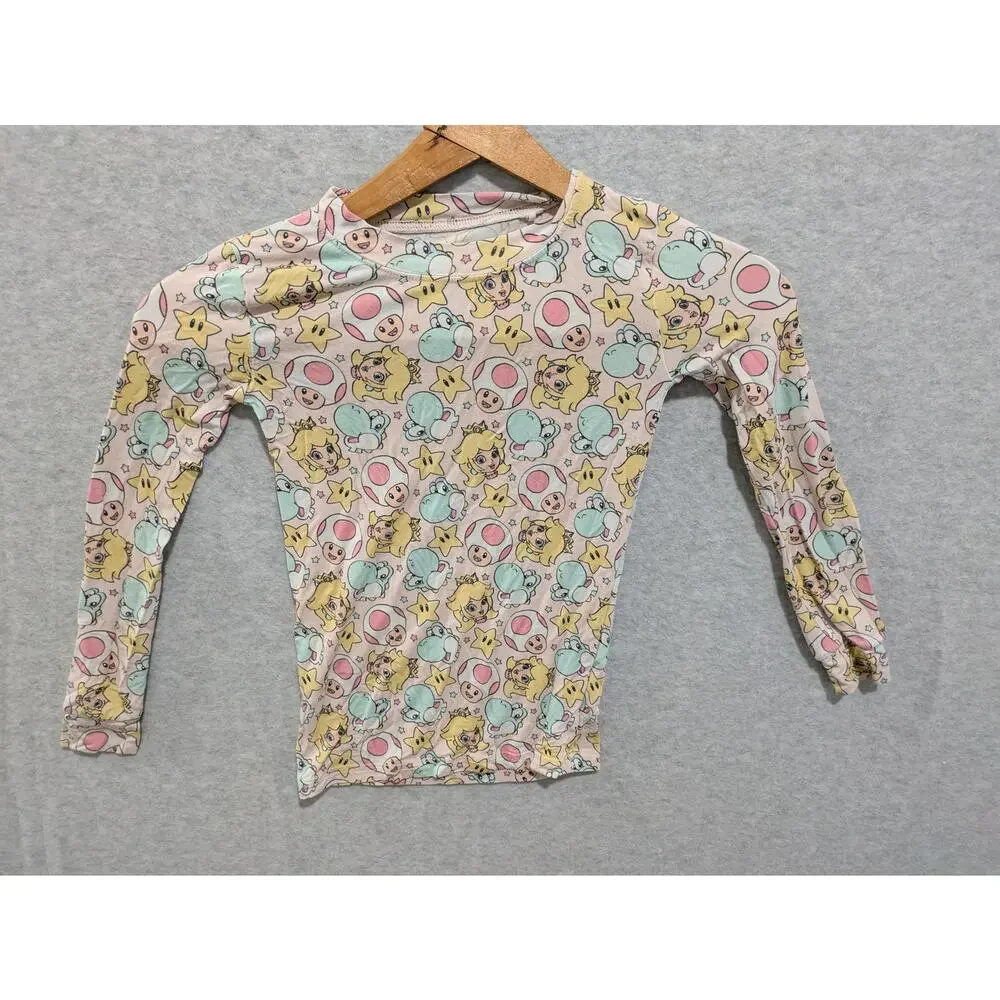 June & Grey Pajama Top Girl's 5T Pink Cute Printed Kids Snug Fit Long‎ Sleeves